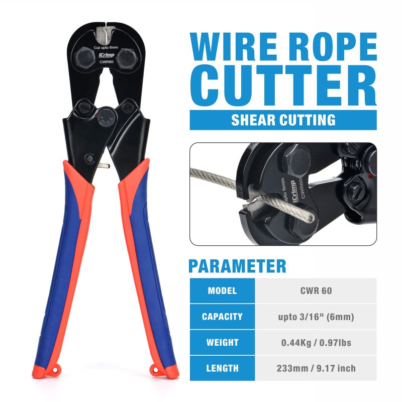 IWISS iCrimp IWS-1608B Wire Rope Crimping Tool for Aluminum Loop Sleeves, Duplex Oval Cable Ferrules 1/16â€™â€™ to 3/16â€™â€™, c/w Wire Rope Cable Cutter - Image 3